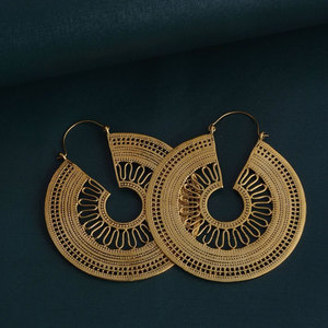 Handmade Gold Intricate Filigree <b>Hoop</b> Earrings <b>Large</b> Tribal Boho Statement Jewelry Women - Product Image 4