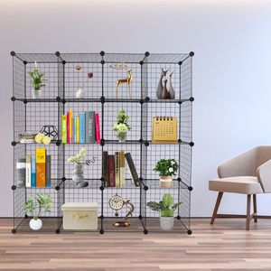 16-Cube Modular Cubbies Multifunction Metal <b>Grid</b> <b>Wire</b> Storage Unit Origami Bookcases & Bookshelves Organizer - Product Image 2