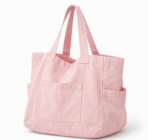 Sac fourre-tout en toile de coton rose d'été avec logo personnalisé pour femmes, sacs de plage en toile avec poignées d'épaule - Product Image 1
