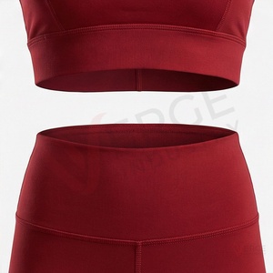 Conjunto Deportivo de 2 Piezas para Mujer, Top Deportivo Color Borgoña con Espalda Cruzada y Leggings de Cintura Alta, Ropa Deportiva Elástica para Yoga - Product Image 5