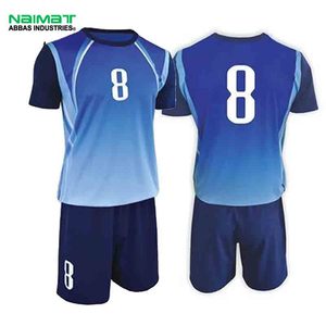 Ensemble de vêtements de sport numérotés à col rond, bleu dégradé, pour équipe, avec short et t-shirt, production en gros - Product Image 1