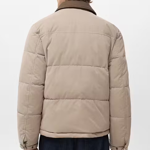 Chaqueta Acolchada Unisex Beige con Cuello Camisero Marrón, Corte Regular, Ropa de Invierno Informal, Cierre de un Solo Botón, Color Sólido - Product Image 3