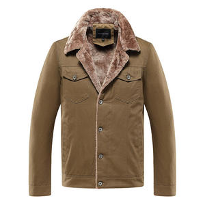 Men's Brown <b>Canvas</b> <b>Jacket</b> With Faux Fur Lining Turn-down Collar Windproof Workwear Style Winter Wear - Product Image 1