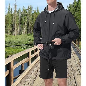 Lightweight <b>Zip</b> <b>Up</b> <b>Jacket</b> With Hood Elastic Cuffs On Sleeves Two Side Pockets Windbreaker <b>Jacket</b> Men - Product Image 5