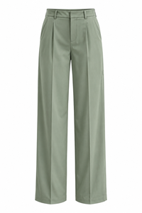 OZVITA Womens Sage Green 100% Cotton Tailored Wide Leg Pants with <b>Elastic</b> <b>Waist</b> <b>Belt</b> Loops Minimal Design for Office/Casual Wear - Product Image 1