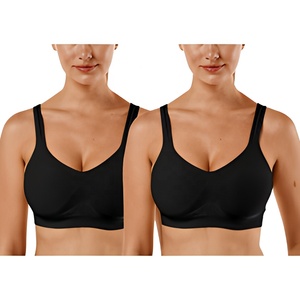 Sujetador Deportivo con Cuello en V para Mujer, Soporte Medio, Transpirable, de Secado Rápido, para Yoga, Fitness, Running, Negro, Spandex, Poliéster - Product Image 1