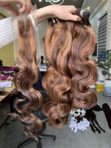 Extensiones de cabello humano de trama única con ondas corporales Remy 100%, atadas a mano de oreja a oreja, origen vietnamita de alta calidad - Product Image 3