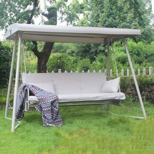 Champagne Color Outdoor Patio <b>Swing</b> Chair with Cushion and Adjustable Canopy 3-Seater Metal <b>Swing</b> <b>Bed</b> - Product Image 1
