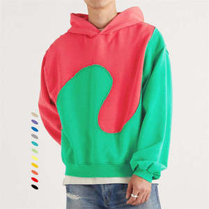 <b>Men</b> Panel Work Hoodie Color Block <b>Pullover</b> Sweatshirt with Contrast Panels Ribbed Cuffs and Adjustable Hood - Product Image 3