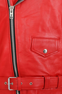 Veste de moto pour homme en cuir véritable écologique, séchage rapide, col montant, fermeture éclair, couleur unie, coupe ajustée, style hiver - Product Image 5