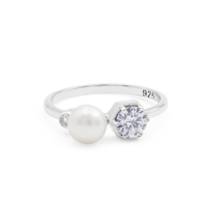 Solid 925 Sterling Silver Pearl Gemstone And White Topaz Round Brilliant Cut Diamond <b>Ring</b> For Women Classic Engagement <b>Fine</b> <b>Ring</b> - Product Image 1