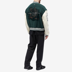 Custom Embroidered Dark Green Wool Varsity <b>Jacket</b> Streetwear Vintage Men's Letterman <b>Jacket</b> PU <b>Leather</b> Sleeve Bomber Unisex Coat - Product Image 5