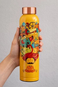 ขวดน้ำโลหะสีเหลืองลายการ์ตูน ขวดพกพาสำหรับเดินทางพร้อมฝาทองแดง - Product Image 5
