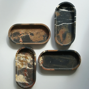 Plateau de service ovale en marbre noir et or, pierre naturelle, décoration de luxe pour la maison, résistant au feu, revêtement mural de cuisine - Product Image 1