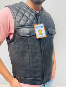 Chaleco de Cuero Genuino para Hombre, Estilo Moderno, Resistente al Viento, Transpirable, Cuello en V, Casual, Servicio OEM Personalizado, Cantidad al por Mayor - Product Image 2