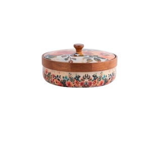 Handcrafted Mango Wood Floral Enamelled Chapati Box Insulated Roti Casserole Hot Pot with Lid for Kitchen <b>Dining</b> <b>Table</b> Decor - Product Image 3