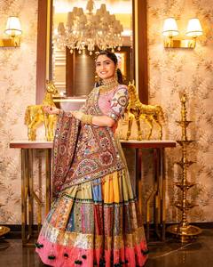 Malai Faux Georgette Beautiful Real Mirror Work Golden Gota Zari Lace Work Floor-Length Quick Dry Wrinkle Free Sun Protection - Product Image 6