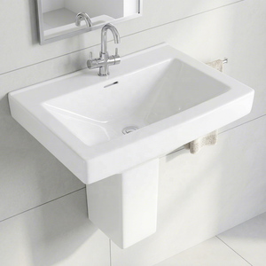 Vistaar Capri Square Half Pedestal Ceramic Wash Basin Sink Stand Blue White For Hotel - Product Image 3