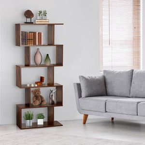 Extendable 5-Tier Wooden <b>Bookshelf</b> Organizer for Home <b>Office</b> Rust Finish Display Storage Stand - Product Image 5