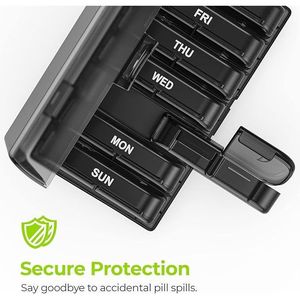 Portapillole Settimanale XL Nero con 7 Scomparti e Grandi Aperture Laterali, Facile da Usare, Protezione della Privacy, 2 Volte al Giorno - Product Image 2