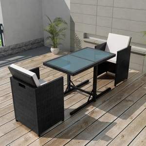 Conjunto de Jardín de Ratán PE Negro con Mesa y Sillas de Acero, Vidrio y Poliéster - Product Image 1