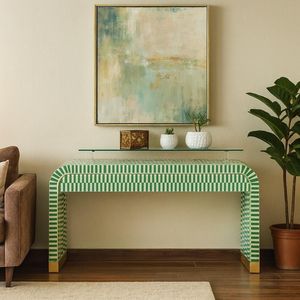 Traditional Bone Inlay Console <b>Table</b> Featuring Fine Artisan Work And Functional Design For Luxury Entryway Decoration - Product Image 5