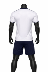 Ensemble de maillot de football pour homme, col en V, manches courtes, blanc, avec short rayé marine, tissu polyester respirant, toutes saisons, UPF 50+ - Product Image 5
