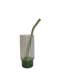 Vaso Alto para Bebidas de PET Ecológico con Borde Acanalado, 14 cm, Transparente y con Rayas Verdes, 200 ml, Vaso de Vino Personalizado para Bar - Product Image 3