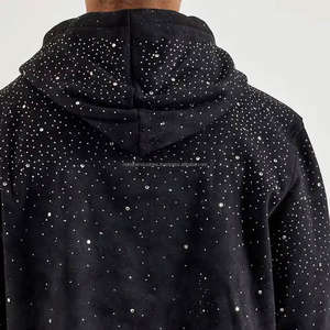 Sweat-shirts à strass, fabrication OEM, sweat-shirt en molleton de coton avec design en pierres brillantes, personnalisation de la marque disponible - Product Image 2