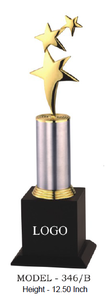 Trophée écologique en argent avec base en colonne plaquée métal à trois étoiles, logo imprimé UV, gravure, récompense sportive, modèle 346 ABC - Product Image 2