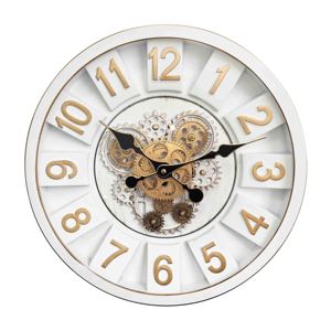 Moving gear wall <b>clock</b> 16 inch white vintage gold flat frame with 3D numerals clockwork for luxury home decoration - Product Image 1