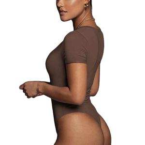 บอดี้สูทผู้หญิงแบบใหม่ล่าสุด แขนสั้น สีพื้น พิมพ์โลโก้ได้ตามต้องการ คอวี สำหรับฤดูร้อน - Product Image 6