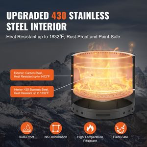 Braciere Senza Fumo in Acciaio Inox, Stufa per Falò 15,4 H X 19,3 Diametro, Caminetto a Legna con Vassoio Cenere Rimovibile per Riscaldamento Patio - Product Image 3