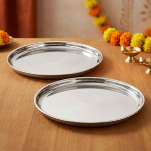 Assiettes plates rondes en acier inoxydable poli argenté, vaisselle en métal argenté, sûres et à prix acceptable - Product Image 6