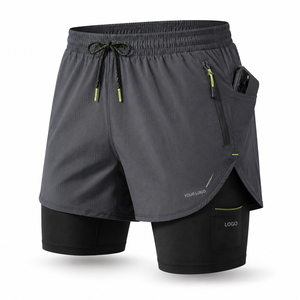 Men's Double <b>Layer</b> Running Shorts with Built-In Compression Liner | Custom Logo Quick-Dry Sports Shorts for Summer Gym Wear - Product Image 1
