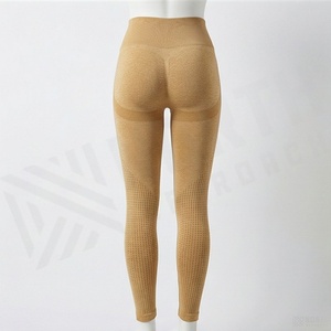 High Waist Seamless Knitted <b>Leggings</b> Full Length Tummy Control Breathable Compression <b>Women's</b> Solid Color Stretch Pants - Product Image 2