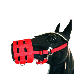 Muselière en nylon pour cheval avec collier de bridon réglable, harnais anti-ébavurage et anti-mastication - Product Image 3