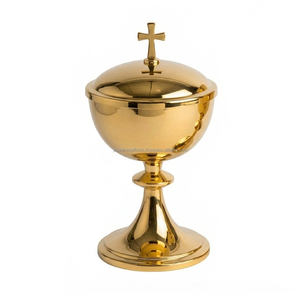 Calice et Ciboire d'église en laiton massif, faits à la main, poli miroir, pour la communion liturgique catholique, pour prêtre, Eucharistie, religieux - Product Image 4