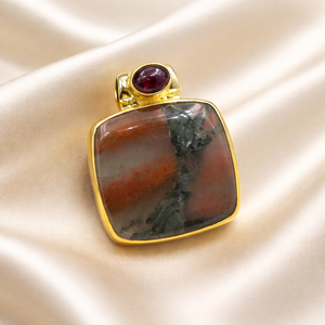 Pendentif unique en pierre de sang et grenat, en argent sterling 925, plaqué or rose et or jaune, bijoux de guérison faits à la main, cadeau d'anniversaire - Product Image 4