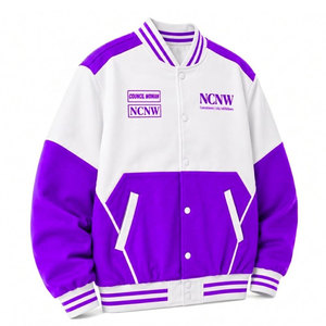 เสื้อแจ็คเก็ตนักศึกษาหญิง NCVW สีม่วงขาว ปักลายตัวอักษรกรีก สไตล์บอมเบอร์ แบบวิทยาลัย พร้อมป้ายปักลาย - Product Image 2