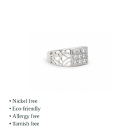 Bague Cocktail JAURA JEWELS en Argent 925, Sertissage Pavé, Design Géométrique, Cristal Rond, Style Classique Unisexe
