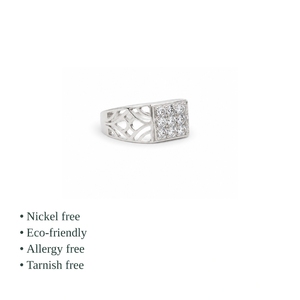 Anillo de Cóctel JAURA JEWELS de Plata 925 con Engaste Pavé, Diseño Geométrico, Cristal Redondo, Estilo Clásico Unisex - Product Image 2