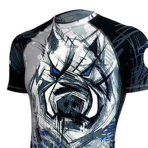 Vêtements de sport MMA à manches courtes avec logo personnalisé, rashguard en spandex imprimé sur mesure pour hommes - Product Image 4