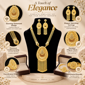 Luxury Crescent Filigree Tassel Necklace with Multi Chain Design Matching <b>Earrings</b> <b>Bracelet</b> Ring Jewelry <b>Set</b> for Women Wedding - Product Image 6