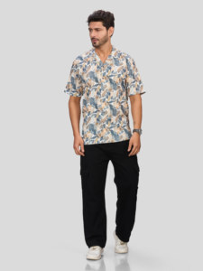 Chemise décontractée à manches courtes pour homme, à imprimé floral, simple boutonnage, anti-boulochage et écologique, idéale pour toutes les occasions. - Product Image 1