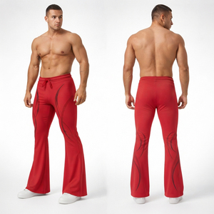 <b>Men</b> Printed Drawstring Waist Yoga Leggings Flare Leg Gym Workout Tights 100% Polyester Quick Dry <b>Men</b> <b>Base</b> <b>Layer</b> Sports <b>Pants</b> - Product Image 1