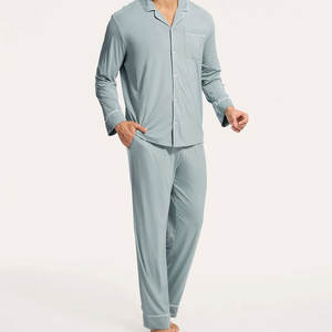 Conjuntos de Pijamas Personalizados con el Nombre de tu Marca para Hombre, Ropa de Dormir de Manga Larga, Pijamas de Jersey Orgánico, Traje de Noche - Product Image 1