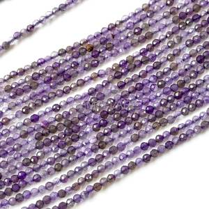 Cuentas redondas microfacetadas de amatista natural de 2 mm, cuentas de amatista para la fabricación de joyas, piedras preciosas sueltas facetadas con corte de diamante al por mayor. - Product Image 3
