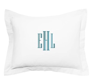 Housse de coussin rectangulaire blanche avec bordure bleue, monogramme brodé personnalisé, CMC Classic Home Decor - Product Image 5