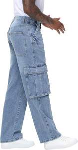 Pantalones holgados de alta calidad para hombre, azules lavados, con logo personalizado, jeans de corte holgado, jeans casuales de algodón para hombre. - Product Image 4